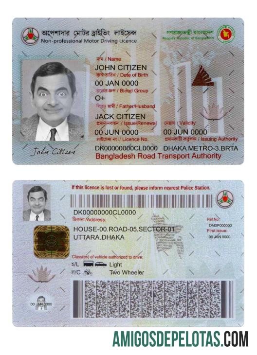 Carteira de motorista não profissional de Bangladesh modelo